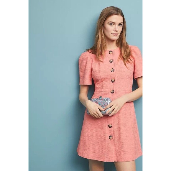 NWT Gal Meets Glam Kathleen Button-Front Mini Dress in Pink Tweed Size 0 - Picture 3 of 16